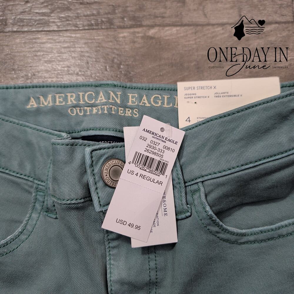 American Eagle Outfitters Super Stretch X Jegging Jeans Regular Green NWT Size 4 - Picture 2 of 8